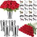 LemonRoad 52 Pcs Derby Day Party Decorations The Rose Centerpieces with Mint Julep Cups and Mini Horses for Horse Racing Party Decor Horse Theme Birthday Supplies