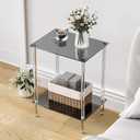 Tempered Glass Side Tables Set of 2 Acrylic End Table with 2 Storage Shelve transparent Bedside simplicity clear 2-Tier Nightstands for small Spaces Office Bedroom Living Room Study black ET-008BK