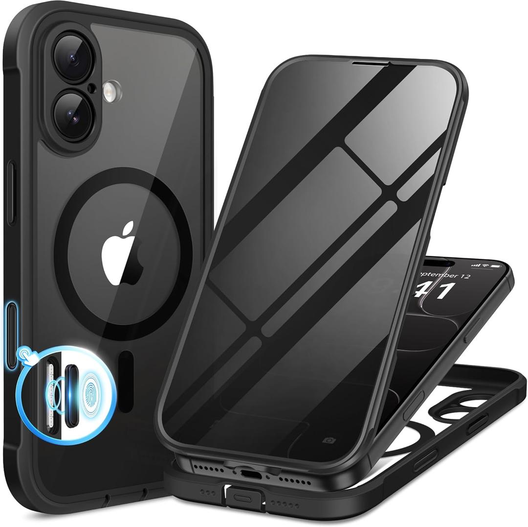 BERFY for iPhone 17 Case, Compatible with MagSafe, Built-in Privacy Screen Protector, Camera Protection, Shockproof Full Body Phone Case 6.3", Clear Black