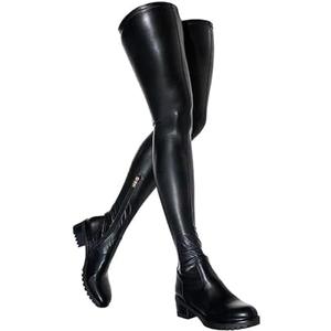 AOSPHIRAYLIAN Womens Over The Knee High Boots Chunky Heel Slip On Faux Leather Riding Surgical Stretch Thigh High Boots. Size 37