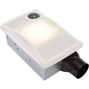 Broan 100HL Bathroom Fan, 100 CFM for 4" Ducts w/100W Max Incandescent Light (Not Included) & Heater - White