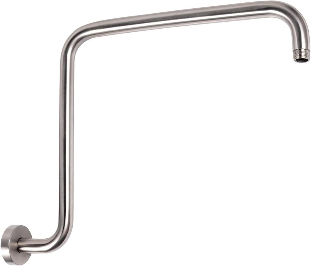 PHASAT S Shaped Shower Arm, 16.65 Inches High Rise Shower Arm with Flange,Shower Head Extension Arm Replacement,Shower Arm Extension Brushed Nickel,PU9L02