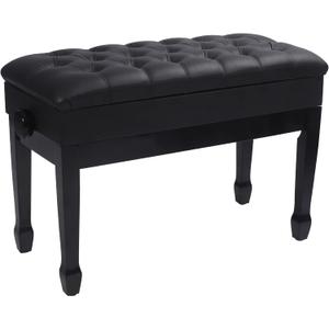 Adjustable Duet Piano Bench with Storage,Heavy Duty Wooden Double Keyboard Piano Bench Seat with PU Leather Cushion,Black