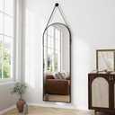 Full Length Mirror, Arched Wall Mounted Mirror, 48"x16" Door Mirrors with Hanging Leather Strap, Wall Mirrors Full Length with Aluminum Frame for Bathroom Living Room Entryway (Black)