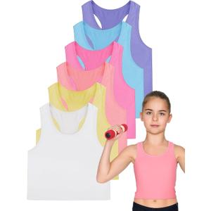 Geyoga 6 Pieces Girls Dance Tank Top Racerback Crop Top Sleeveless Dance Outfit for Ballet Hip Hop Athletic Wear