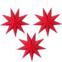 CALLARON 3Pcs Christmas Star Lampshade Paper Star Lantern 9 Pointed Paper Hanging Decorative Lampshade Xmas Red Lantern for Christmas Wedding Birthday Party 13.78 x 13.78inch