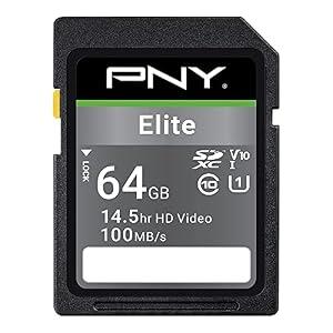 PNY 64GB Elite Class 10 U1 V10 SDXC Flash Memory Card - 100MB/ s, Class 10, U1, V10, Full HD, UHS-I, Full Size SD (Pack of 1)