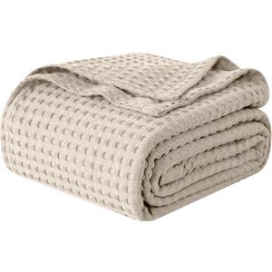 Elegant Comfort Premium 100% Cotton Waffle Blanket - Lightweight Breathable Waffle Weave Bed Blanket - Soft and Warm All Season Blanket for Couch, Sofa and Bed, King Size 90x108 Inches, Linen