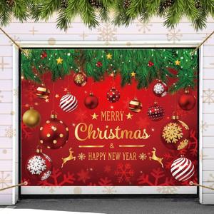Christmas Garage Door Banner Cover Decorations 7 x 9 ft Large Merry Christmas Happy New Year Garage Backdrop Decorations for Xmas Holiday Party Decor(Red, Gold,Vintage)