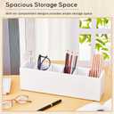 Jetec Wooden Pencil Pen Holder for Desk 6 Compartments Wood Office Desk Organizers for Countertop Adjustable Makeup Brush Organizer Silverware Caddy for Party, Home, Art Supplies(White)