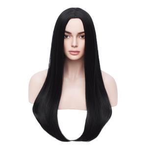 BERON Long Straight Black Wig Women Girls Costume Wig for Halloween Cosplay Party Daily Use Wig Cap Included (Black) (one size)