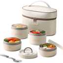 Portable Thermal Lunch Container, Keep Food Warm Insulated Bento Lunch Box For Adults To Work Picnic, Stainless Steel Food Container With Bag, Induction Cooker & Microwave Safe (Beige 68oz) ([4Pcs-2L+2S 68oz] Beige)