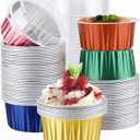 EUSOAR Disposable Ramekins with Lids, 5oz 100pcs Muffin Liners Cups Creme Brulee Foil Ramekins, Oven Safe Aluminum Cupcake Holders Baking Cups for Party Favor Birthday 5 Colors Mixed