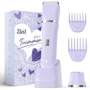 Risina Bikini Trimmer for Women - Wet/Dry Womens Electric Shaver for Legs, Replaceable Body Hair Blade Heads&Hair Remover for Face Head, No Nick, No Cut, No Razor Burn, Purple