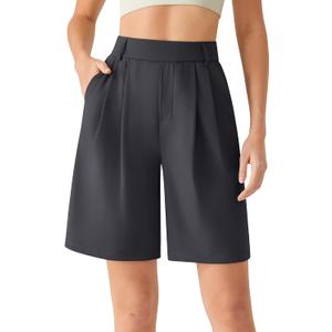 G4Free Shorts for Women High Waisted Wide Leg Dressy Casual Shorts with Pockets Front Pleated Loose Fit Short Trousers for Work Business Office (Black,XL, 7")