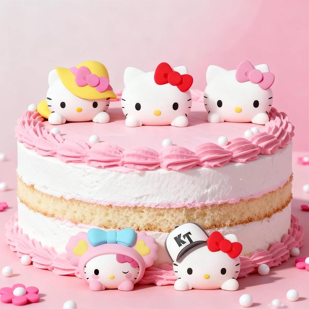 Kitty Cake Toppers, Set of 5 Kitty Cake Decorations Figures for Women Girls Cute Anime Decor for Home Garden Office