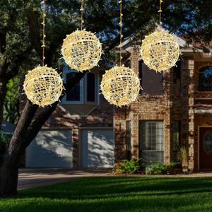 Outdoor Balls String Lights 4 Pack Hanging 7.9" LED Garden Sphere Tree Lights 8 Modes Waterproof Glow Globe Lights with Memory Timer Plug for Yard Porch Patio Balcony Deck Indoor Home Decor-Warm White