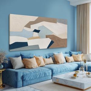YLLTIEM Wall Decor 29x58 Inch, Large Canvas Wall Art for Living Room, Blue Beige Abstract Geometric Print, Modern Neutral Wall Decor for Bedroom Office