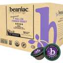 beaniac Organic Full On French Roast, Dark Roast, Single Serve Compostable K Cup Coffee Pods, Organic Arabica Coffee, Keurig Brewer Compatible, 72 Count
