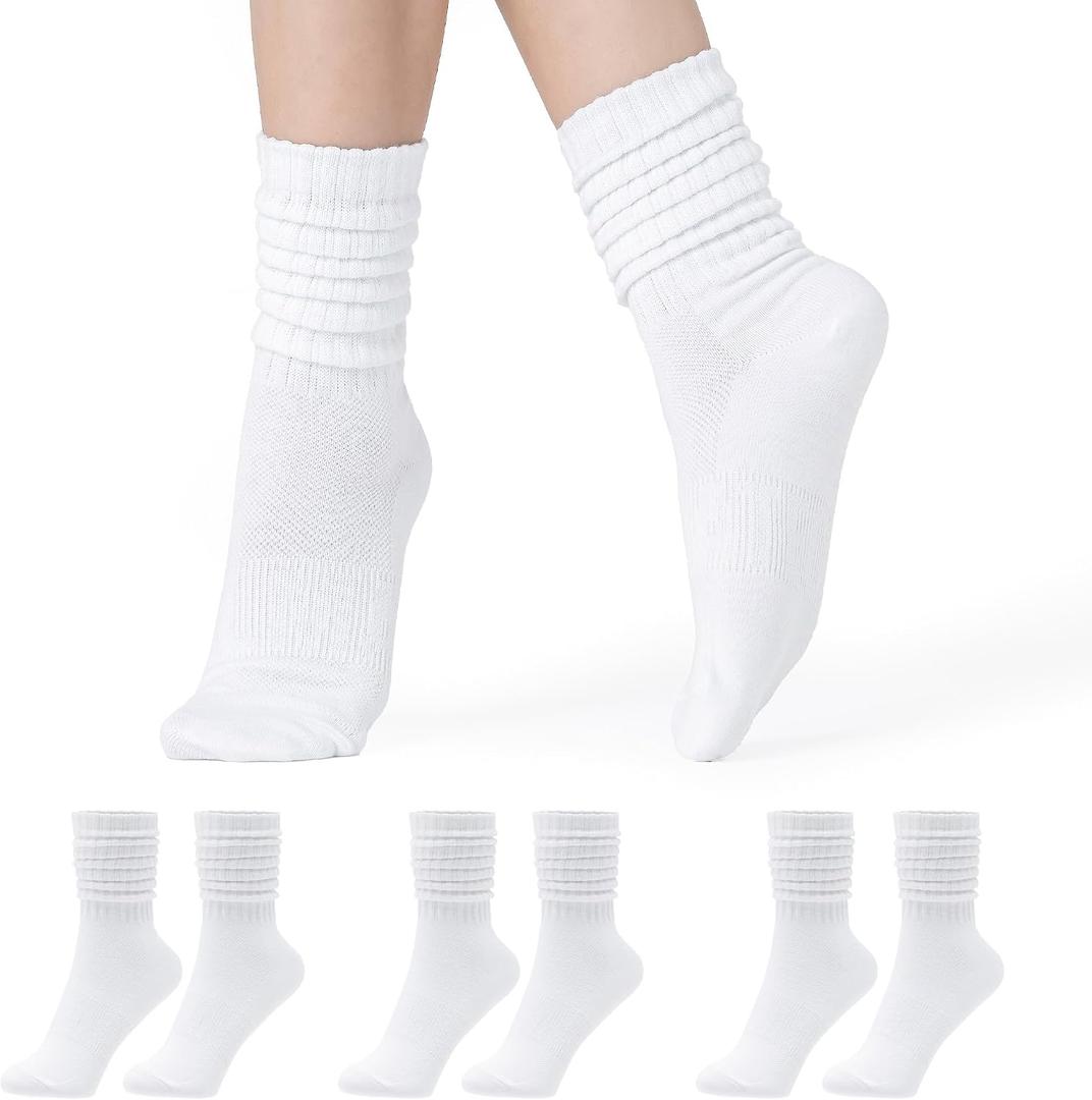 2 x COOLMATE Women's Scrunch Crew Socks, Slouchy Mid Calf Boot Socks, 3 Pairs Slouch Socks, US Size 6-10