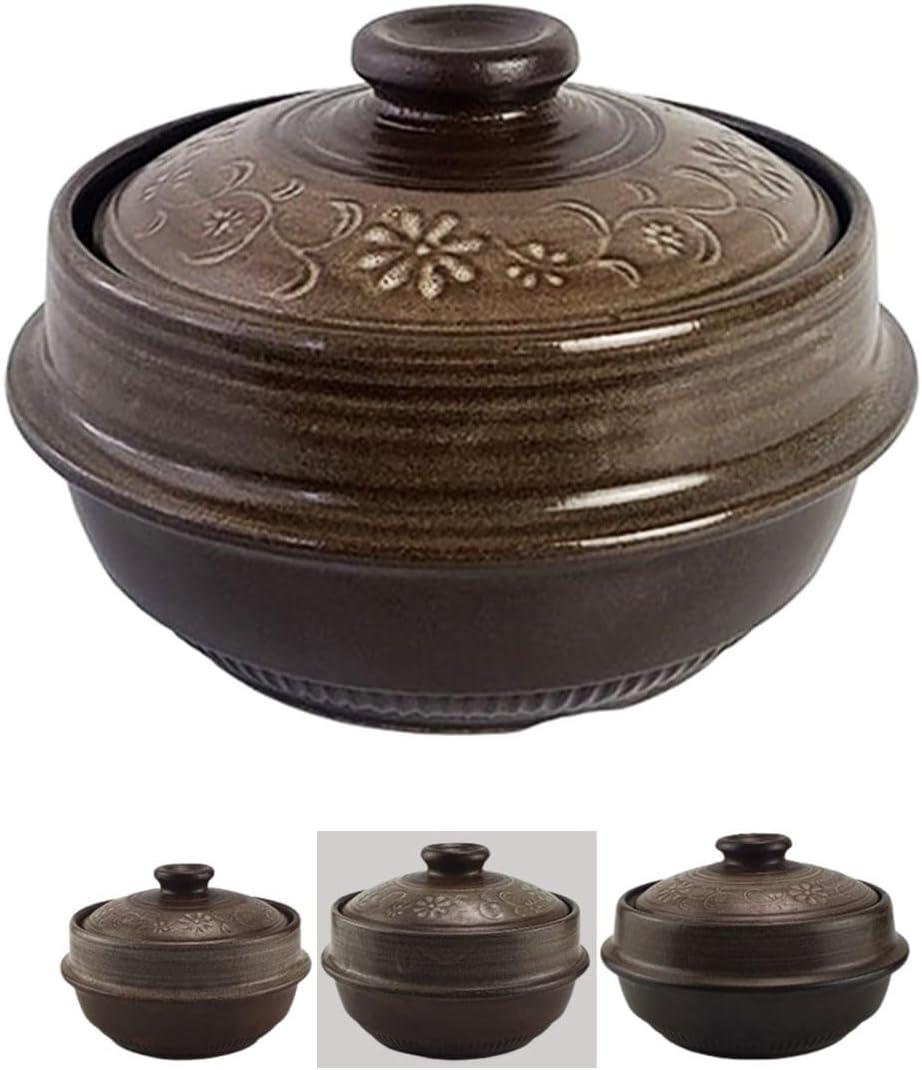 Korean Pot Mud Earthenware Ttukbaegi, Natural Mud Glaze Ceramic Clay Cooking Pot Casserole, Heat Resistant Ceramic Earthen Pot, Zero-Crack Stone Bowl Stockpot Soup Cookware, Pottery Bowl (1.2 Quarts, Brown)