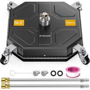 EVEAGE 16.5" Pressure Washer Surface Cleaner Attachment, 4000 PSI Square Power Washer Disc with 1/4" Quick-Connect, 2 Extension Wand, Corner& Edge Cleaning, BJ16