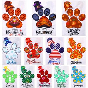 12 Pcs Seasonal Garden Flag Set 12 x 18 Inch Dog Paw Holiday Summer for Outside Decor Small Yard Flags for the Entire Year Double Sided Yard Flag for Halloween Christmas Thanksgiving St Patricks Day