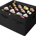 Shoe Organizer for Closet, Foldable Shoe Box with Adjustable Dividers and Clear Cover, Space Saving Shoe Storage Organizer Cabinet with Reinforced Handles, Fits 16 Pairs, Black, TP09B (Large(20.87''L x 16.54''W x 13.5''H))