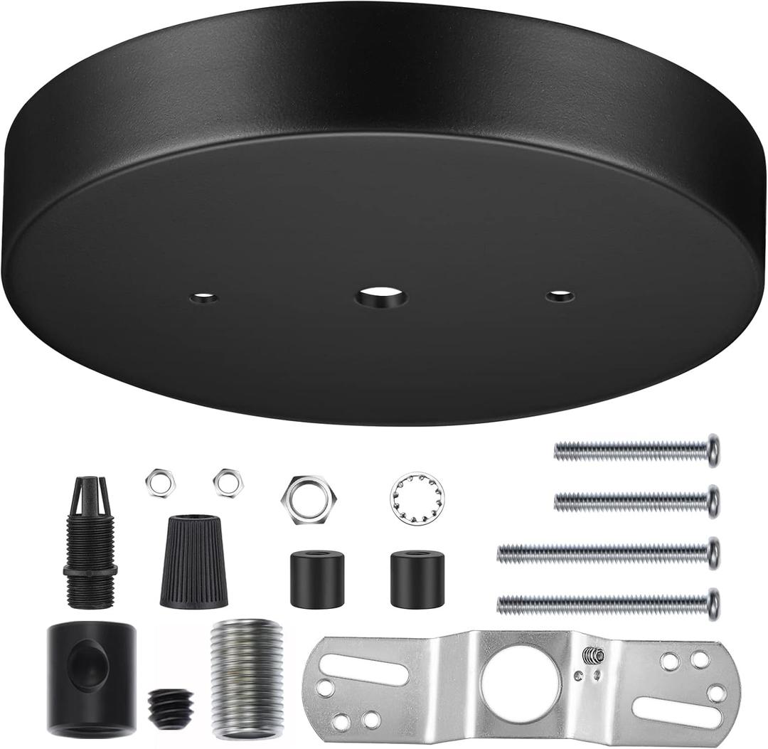 Canomo 6 Inch Ceiling Lighting Canopy Kit Ceiling Plate Cover for Single Pendant Light and Chandelier with All Hardware Includes Loop, Cross Bar and Mounting Screws, Black