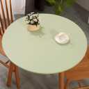 Round Plastic Table Cloth, with Soft Flannel Backing, 100% Waterproof Round Vinyl Tablecloth with Elastic, Indoor/Outdoor Picnic Tablecloths. (Light Green, Fits 40" - 44" Round Tables)