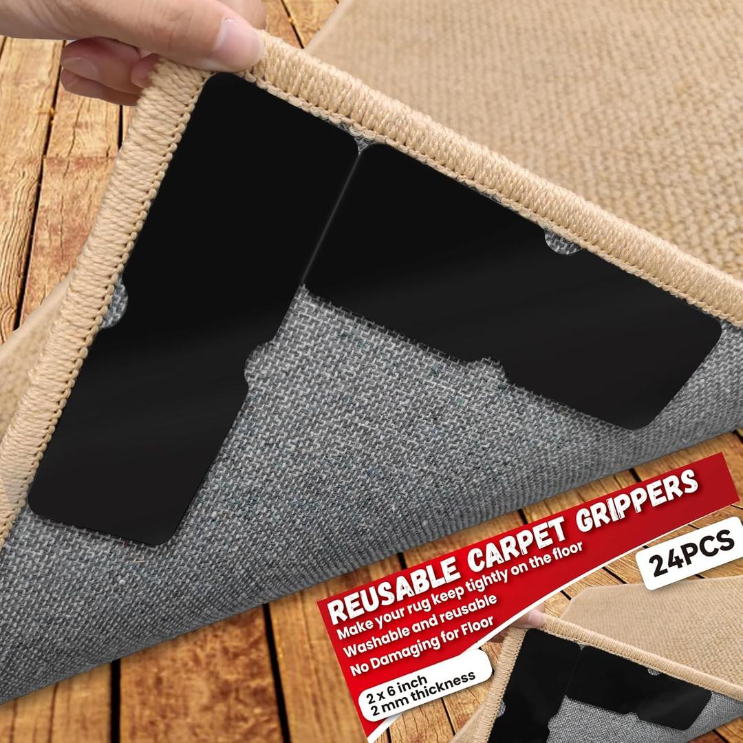 Rug Carpet Non Slip Grippers, Reusable Carpet Tape, No Damaging for Hardwood Floors, Strong Hold Rug Stickers for Area Rugs, Keep Corners Flat, Removable,16Pcs