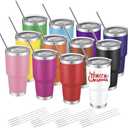 YOUKE OLA 12 Pack Insulated Tumbler - 30oz Stainless Steel Double Wall Vacuum Travel Coffee Tumbler Cup with Lid and Straw for Cold & Hot Drinks (Mixed Colors)