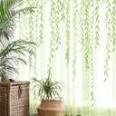 Breling Willow Voile Curtains Cute Green Sheers Leaf Tulle Vine Window Sheers Ivy Pretty Curtain for Living Room Bedroom Window Door Balcony(2 Pieces, 39.4 x 78.7 Inch) 