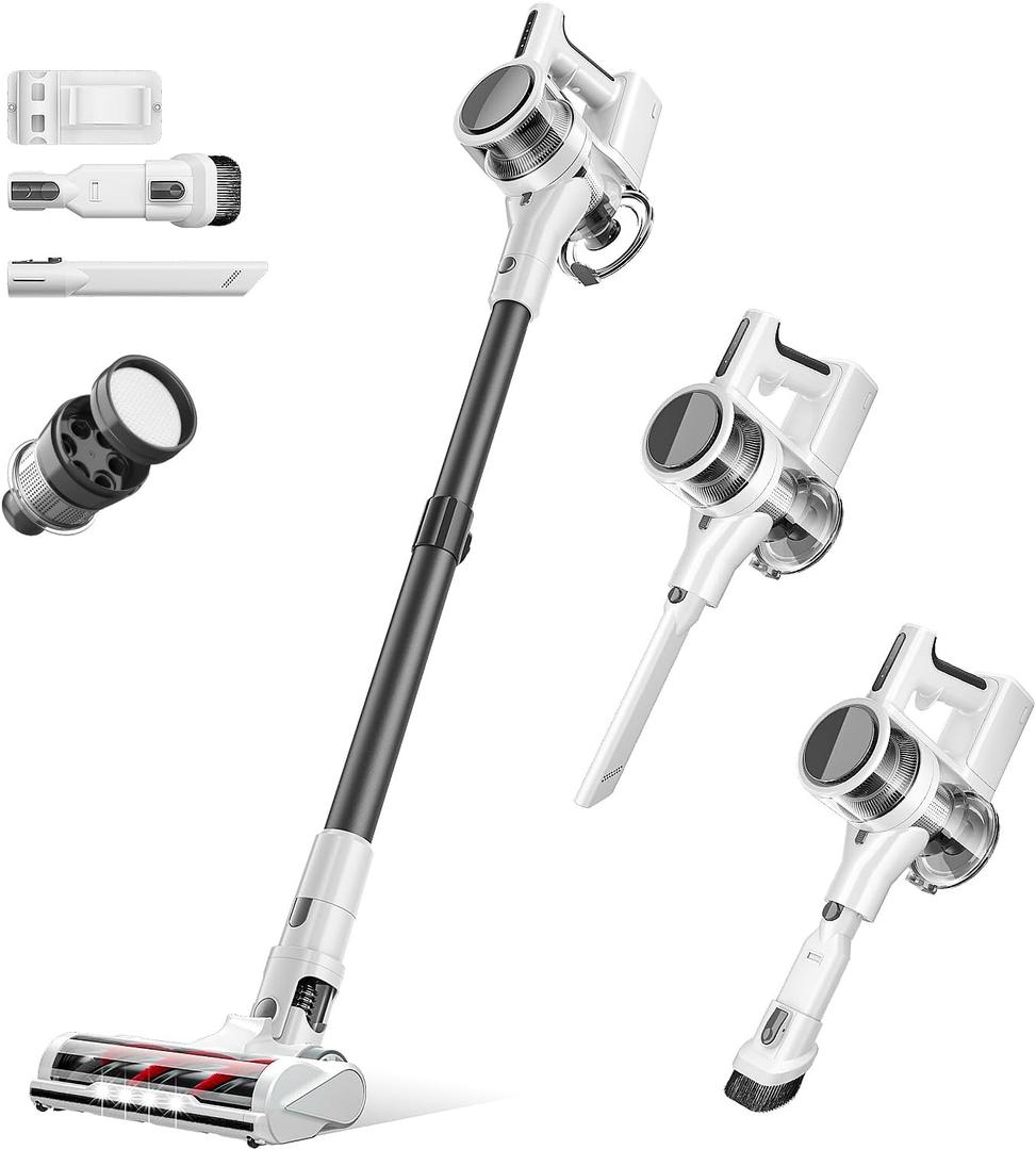 80,000PRM Powerful Motor Vacuum Cleaners for Home, Cordless Vacuum, 2200mAH Battery up to 35 Mins Runtime, 2 Adjustable Modes and Detachable Parts (White Zinc Gray)
