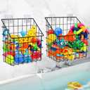 2 Pack Bath Toy Storage Organizer Basket, Large Metal Bathtub Toy Holder, Wall Mounted Hanging Shower Basket, Bath Toy Organizer For Bathtub for Easy Access and Sorting Toys/Clothes/Toiletries (Black)