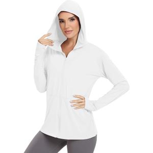 VUTRU Women's UPF 50+ Sun Protection Hoodie Jacket Lightweight Long Sleeve Sun Shirt UV Hoodie with Pocket (White, L)