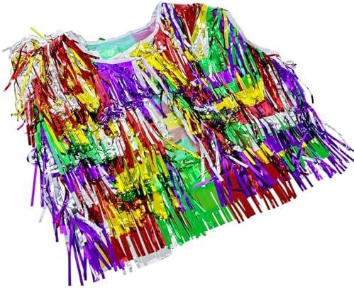 Mardi Gras Tinsel Costume – Shiny Festival Outfit with Colorful Fringe, Party Decoration Attire for Parades and Celebrations