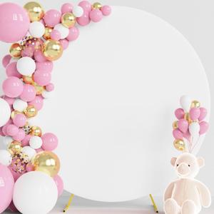 Wokceer 7.2FT Round Backdrop Cover White Round Arch Covers with Buckles Polyster Circle Balloon Arch Backdrop Cover for Wedding Birthday Party Ceremony Decor