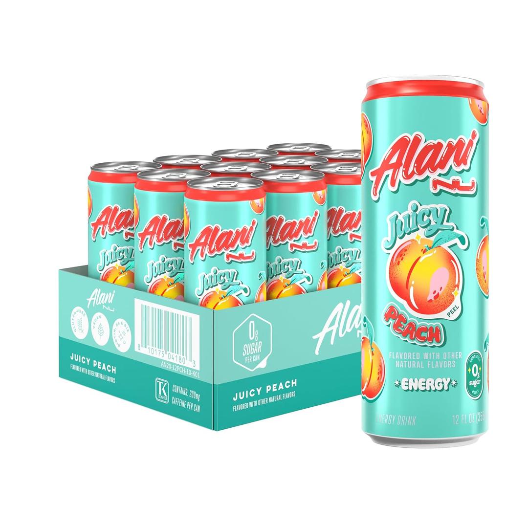 2x Alani Nu Juicy Peach Sugar Free Energy Drink (Pack of 12) 12floz, (EXP 08/31/27)