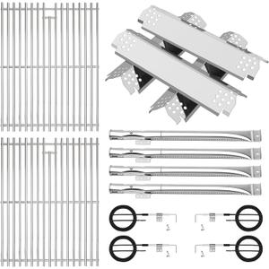 Stainless Cooking Grate,Heat Shield and Burner Kit for Nexgrill Replacement Parts 4-Burner 720-0830H 720-0830H,720-0888N,720-0888,720-0864,720-0896B,for Uniflame,Kenmore,Nexgrill 4&5-Burner Gas Grills