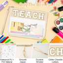 Teacher Appreciation Gifts TEACH Chenille Letter Clear Makeup Bag Pouch, Monogram PVC Clear Zipper Pouch with Wristlet Travel Cosmetic Bag Graduation Retirement Teacher Gifts for Women(TEACH-Beige)