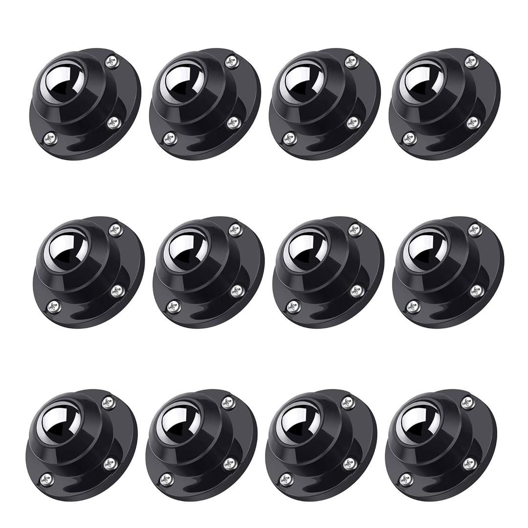 PlusRoc 12 Pack Self Adhesive Caster Wheels 1 Inch for Furniture Mop Bucket, Load Capacity 28LBS Per Wheel, Low Profile Swivel Wheels for Small Appliance Storage Bins