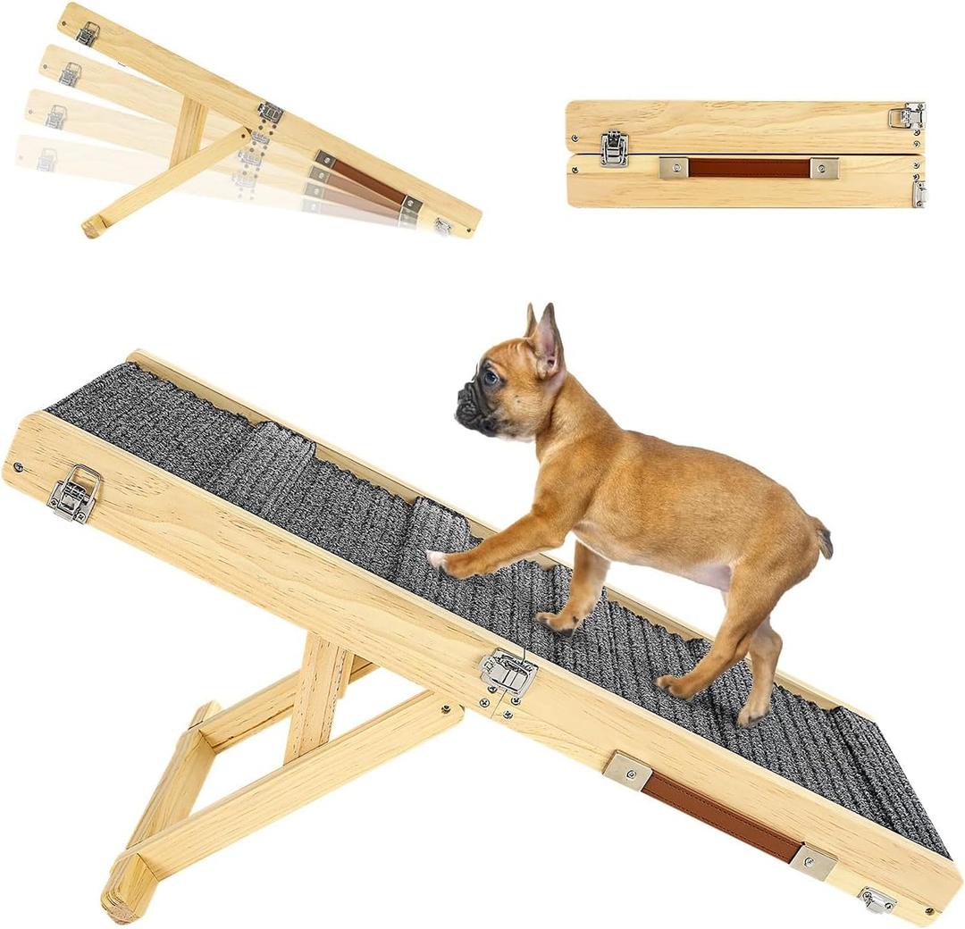 Foldable Dog Ramp for Couch, Small Dog Ramp for Bed Pet Ramps for Small Dogs Indoor, 4 Adjustable Height from 8" to 18", Stable Pet Steps with Non-Slip Pad, Use for Low Bed Couch Stairs