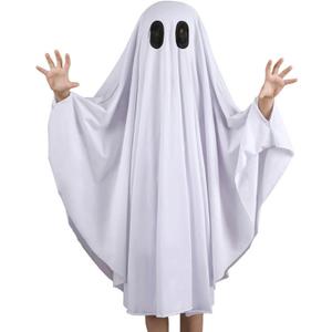 Noubeau Unisex Kid Ghost Costume Girl Halloween Fancy Dress Cosplay Boy White Boo Ghost Cloak Child Spooky Trick-or-Treating(White,5-7 Years)