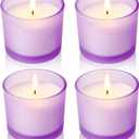 Set of 4 White Unscented Soy Candles, Purple Glass Filled Votive Candles, Hand Poured Wax Candle for Home Dcor Aromatherapy Spa Holidays Party and Weddings