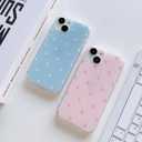 for iPhone 13/14 Case Cute Heart Polka Dot Simple Phone Case Wear IMD Slim Protection Crove for Women Girls-Blue White Heart