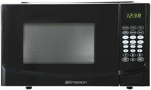 Emerson MW9255B Countertop Microwave Oven, 6 Pre-Programmed Settings, Removable Glass Turntable and Child Safety Lock, 0.9 Cu ft, 900W, Black