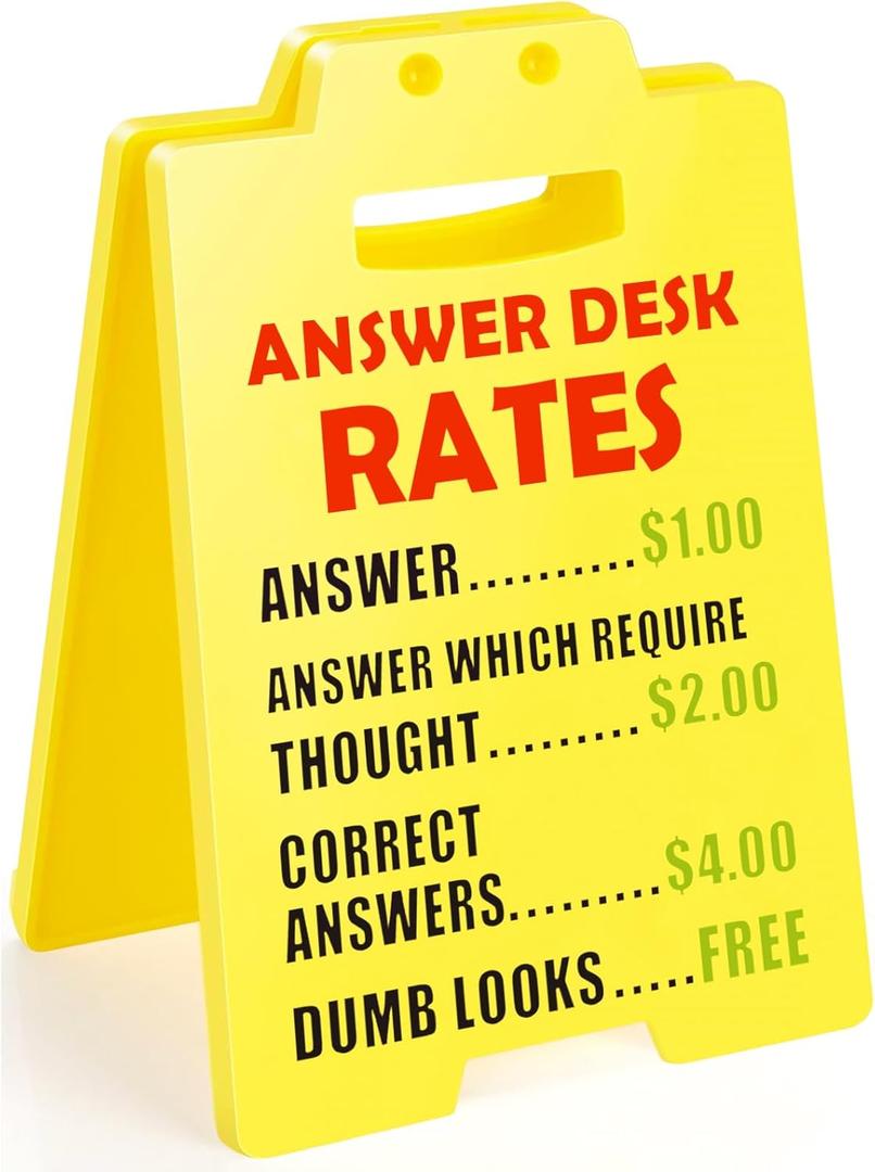 Answer Desk Rates Sign, Funny Office Decor as Gag Gifts for Coworkers Employees and Boss, Humorous Office Decor Desk Accessories for Women Men