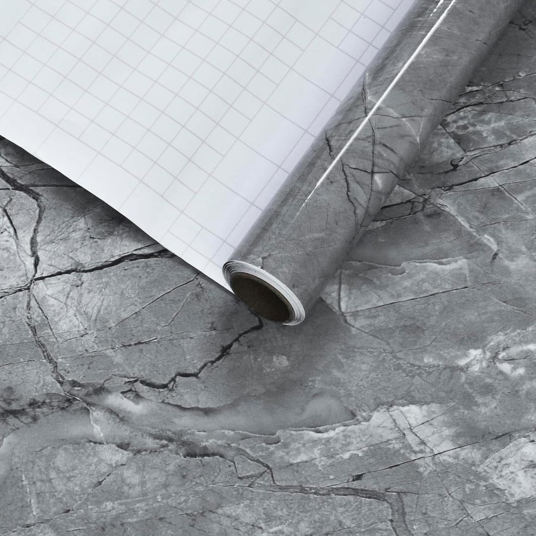 Gray Marble Contact Paper 31x157 inch Marble Peel and Stick Wallpaper Waterproof Countertop Contact Paper Self-Adheisive Removable Granite Vinyl Wallpaper for Bathroom Kitchen Cabinet Table