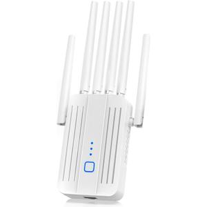 WiFi Extender Signal Booster with 6 Antennas, WiFi Extender with Ethernet Port, WiFi Booster Up to 10000 Sq.ft, WiFi Repeater, More Devices, Internet Extender WiFi Booster for Home, White